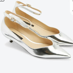 Charles & Keith Buckle Closure Ankle Strap Pointed Toe Pumps - Silver